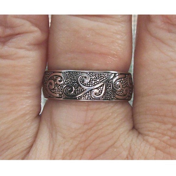 Scrolls Swirls Band Ring 6.5 mm Wide 925 Sterling Silver Women's Thumb Ring - Picture 4 of 14